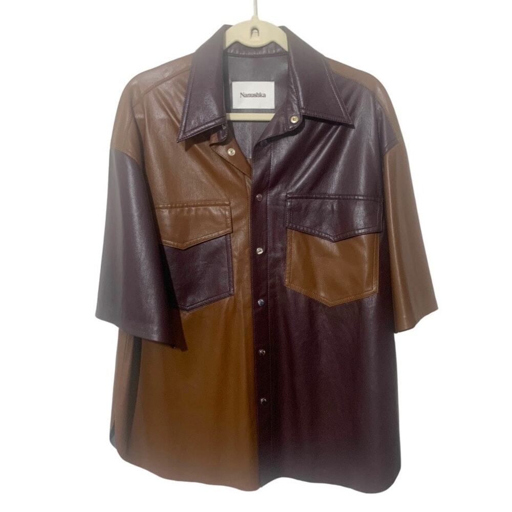 Nanushka Alternative Leather Color Block Shirt Oversized Butter Soft sz M NWOT‎